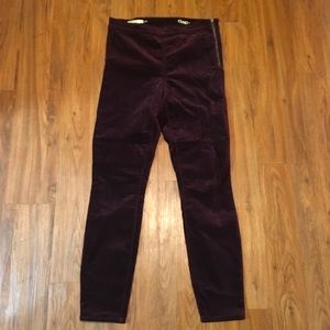 Gap burgundy velvet side zip leggings